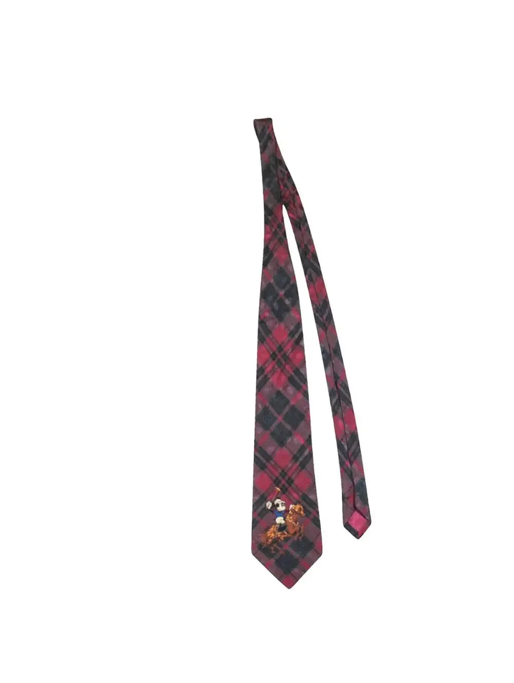 Vintage Disney Mickey Mouse Polo Plaid Red Mens Tie